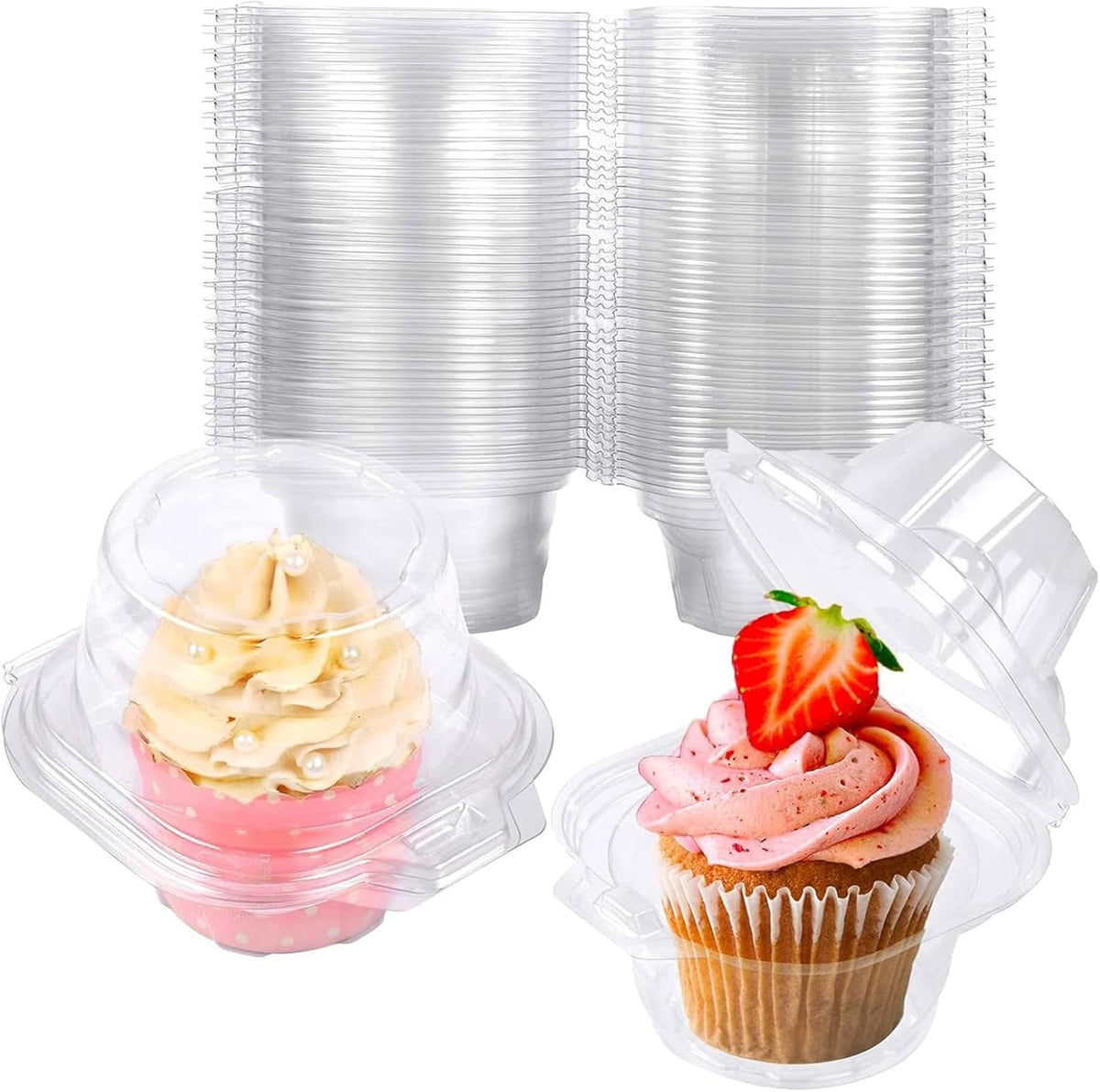 NPLUX 50 Pack Individual Cupcake Containers Plastic Cupcake Boxes Stackable