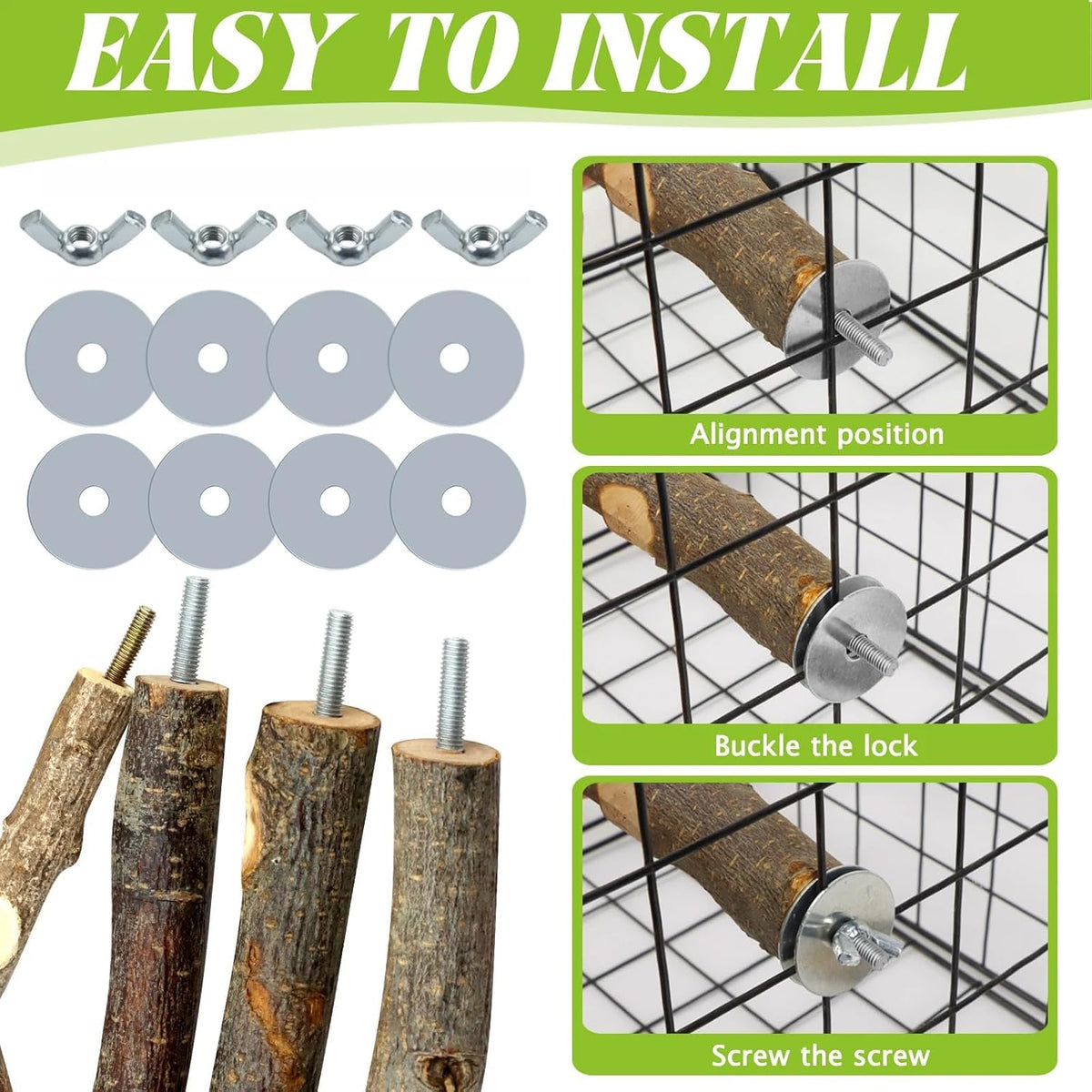 8 Pcs Natural Wood Bird Perch Set for Parakeets & Budgies