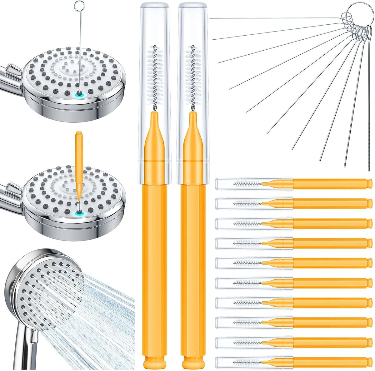 Lumkew Multiplesize Shower Head Cleaner Tool, Shower Head Cleaning Brushes Small Hole, Showerhead Cleaner Picks Unclogging Tiny Nozzle Little Gaps 3D Printer Opening, Orange