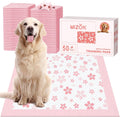 MIZOK Pink Puppy Pads with Adhesive Tabs Wee Wee Pads for Dogs 22x22in 50Ct | Cute Cherry Blossom Designs Feature Pheromone Attractant for Fast Training Small Dog Potty Pads Ideal for Female Puppy Needs
