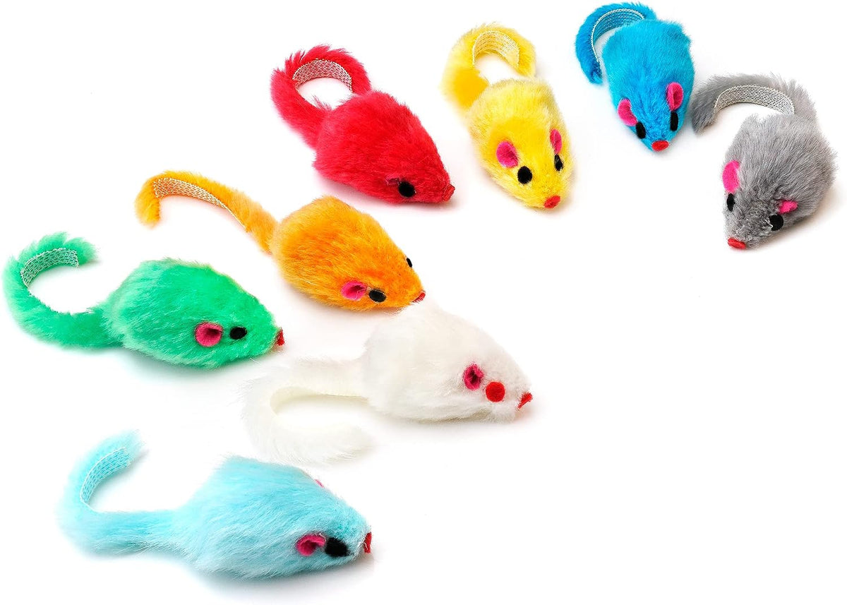 CHIWAVA 36PCS 4.1'' Furry Cat Toy Mice Rattle Small Mouse Interactive Play