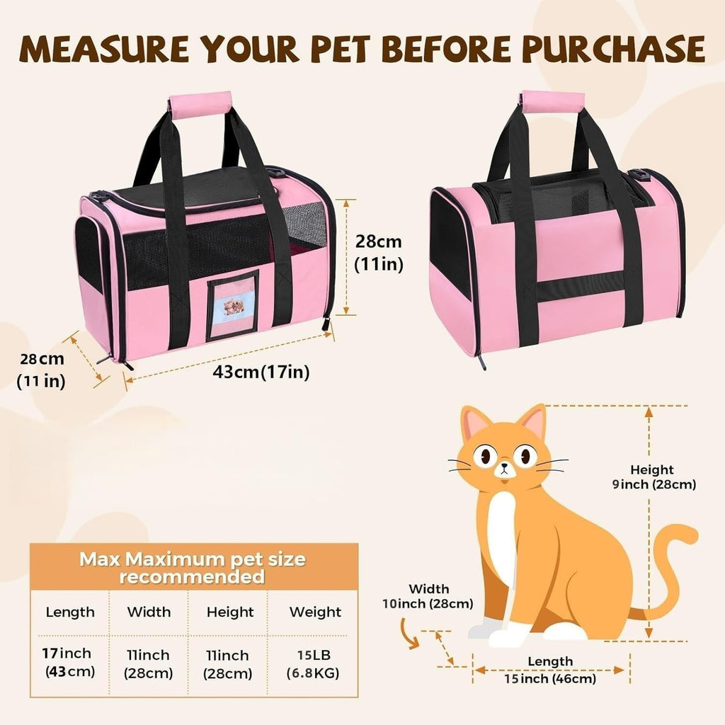 Cat Carrier Soft with Detachable Food Bowl,Soft-Sided Pet Bag(Up to 16 lbs)