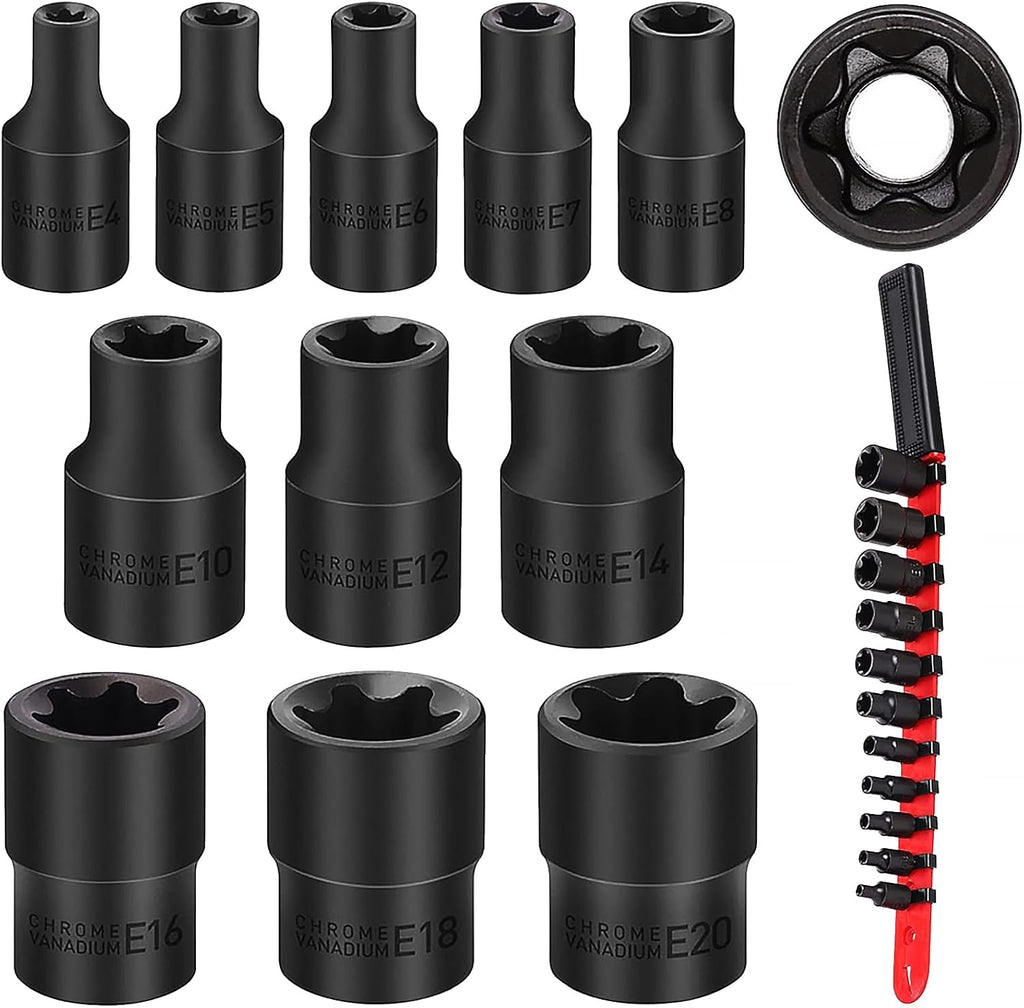 SEDY 14-Piece E-TORX Socket Set - Premium Female Torx Socket Set, Ultimate Torque Star Sockets, External Torx Sockets, E4 E5 E6 E7 E8 E10 E11 E12 E14 E16 E18 E20 E22 E24