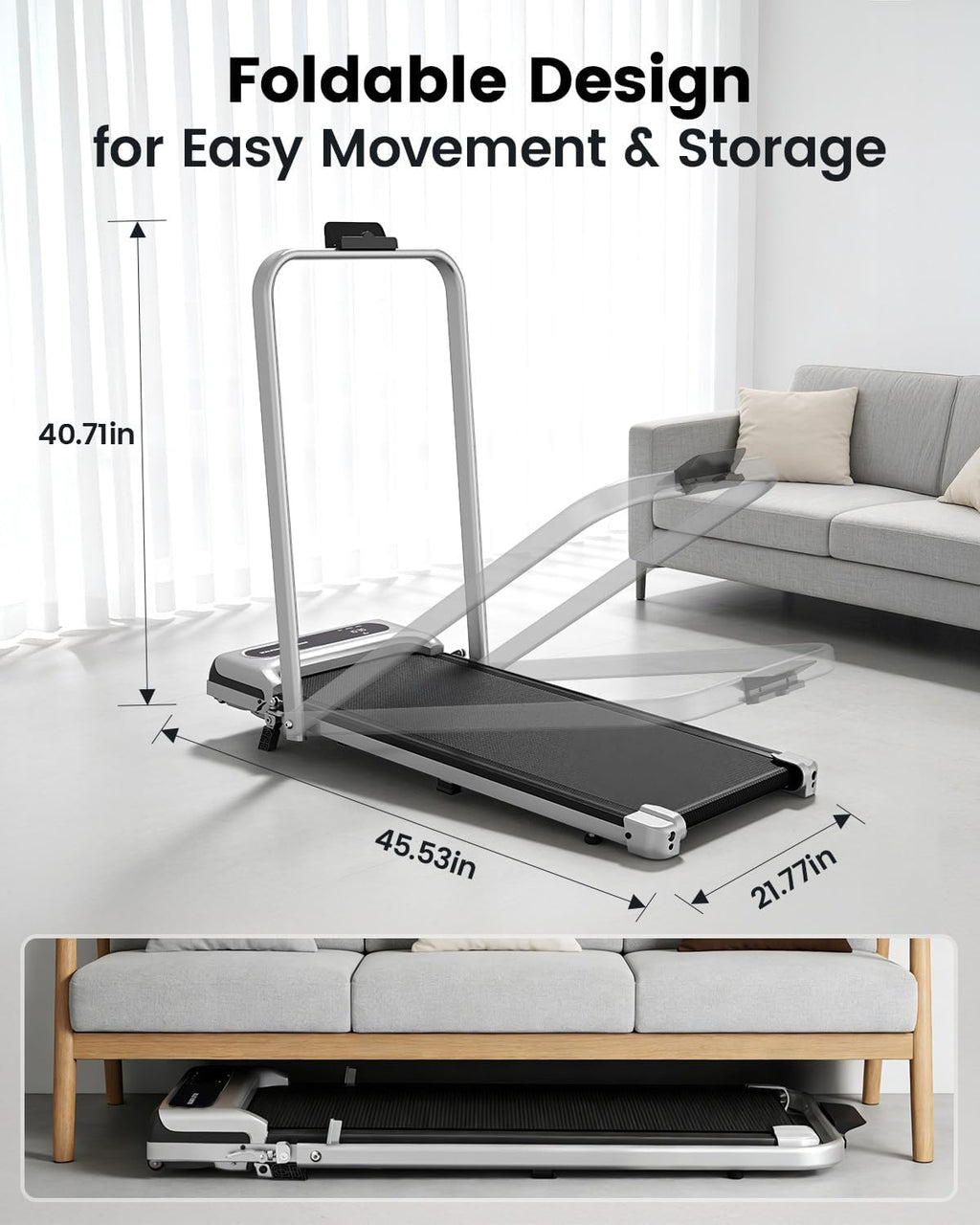 Yagud Walking Pad, Walking Pad Treadmill for Home Office, Portable Under Desk Treadmill with Remote Control and LED Display, Walking Jogging Running Machine