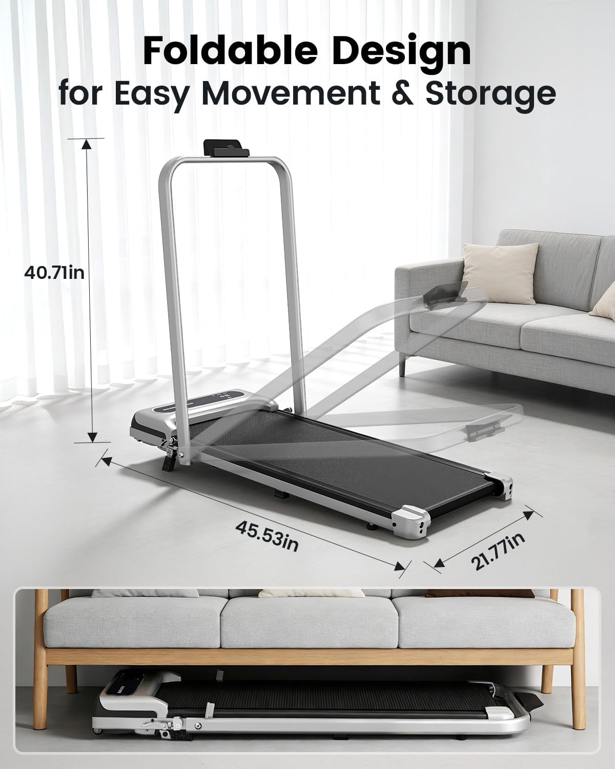 Yagud Walking Pad, Walking Pad Treadmill for Home Office, Portable Under Desk Treadmill with Remote Control and LED Display, Walking Jogging Running Machine