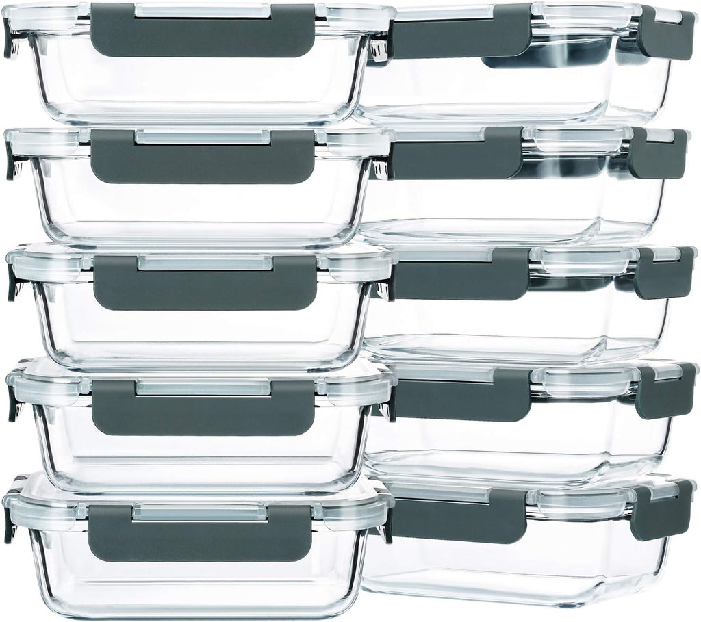 M MCIRCO 10 Pack,22 oz Glass Food Storage Containers with lids, Gray