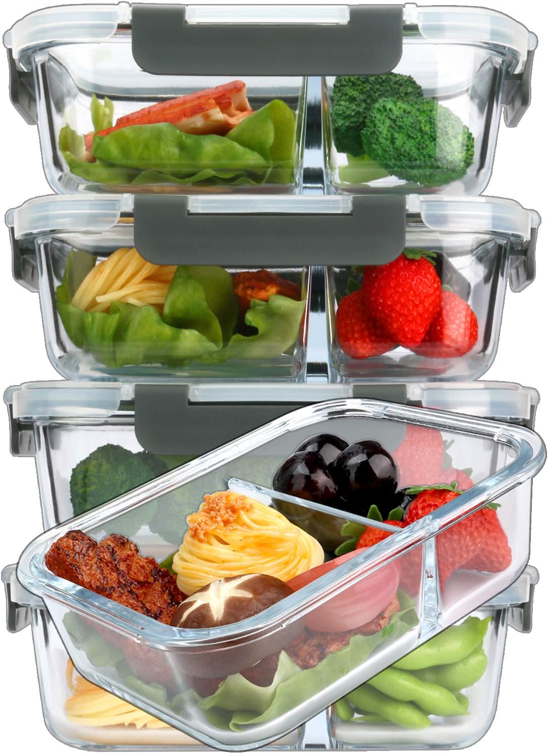 M MCIRCO 5 Pack,36 oz, 2 Compartments Glass Meal Prep Containers with Lids