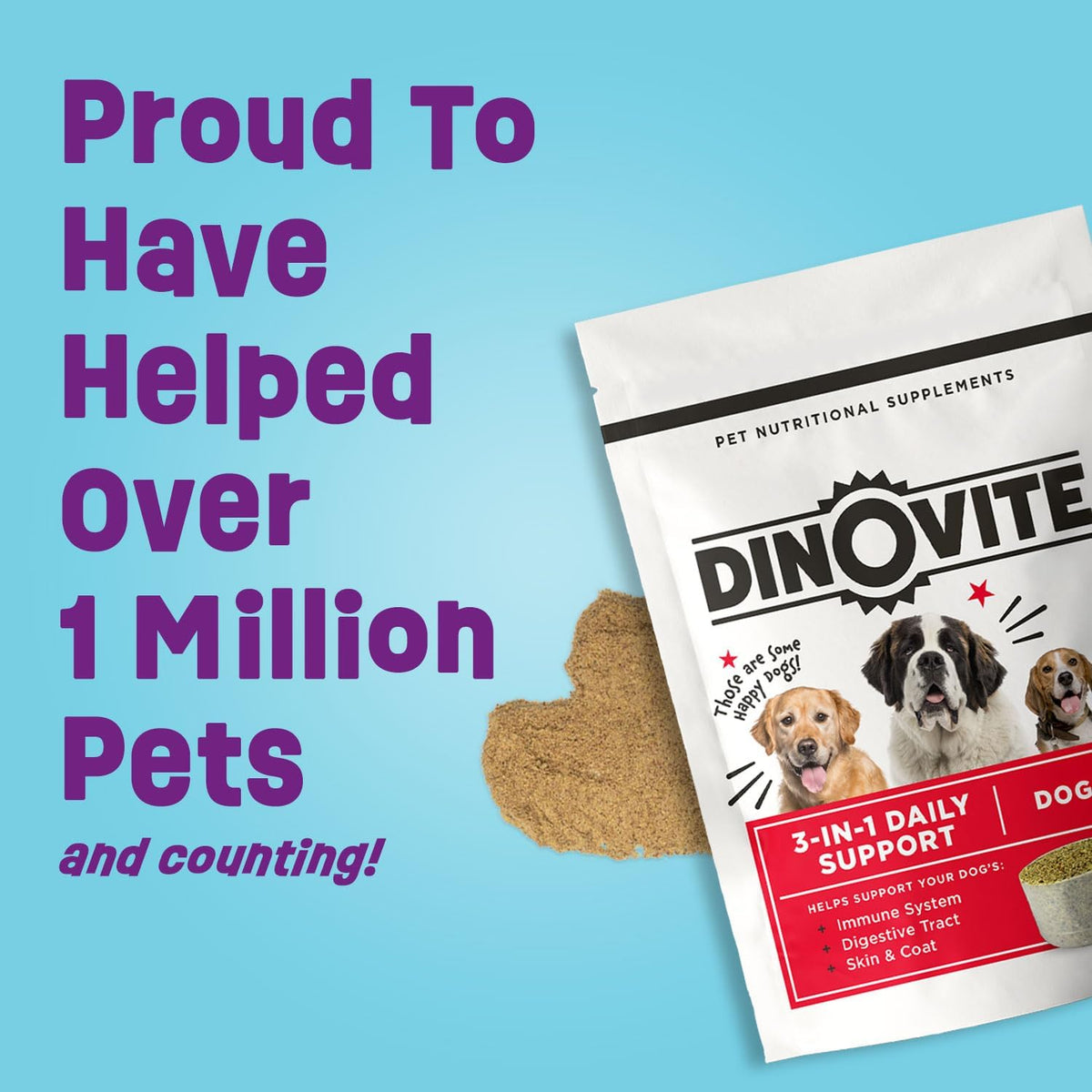 Dinovite Probiotics for Large Dogs, Probiotic Food Topper, 30 Servings
