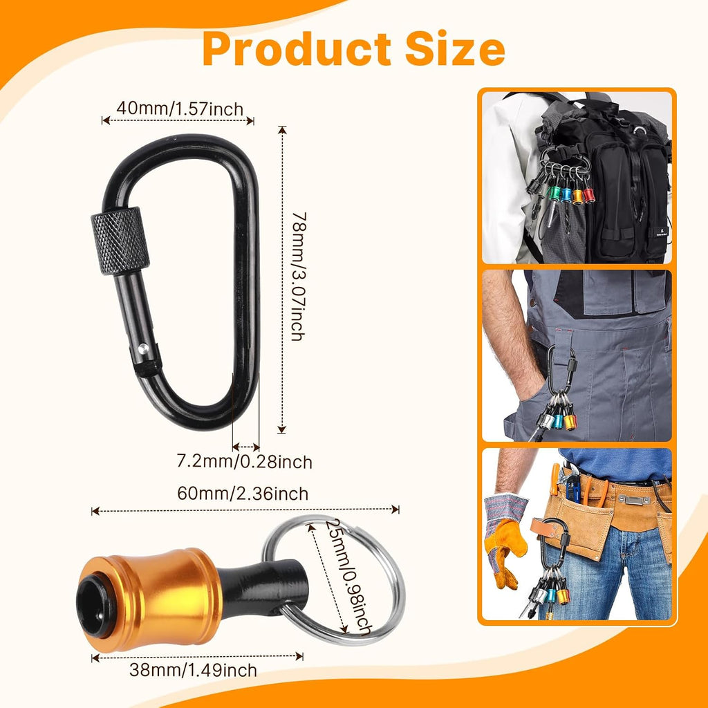 24PCS 1/4 Hex Shank Drill Bit Holder Keychain Extension Bar Quick Release Bit Holders for Impact Driver Drill Bit, Screwdriver Bit Holder, Aluminum Alloy, 3lbs Load Capacity