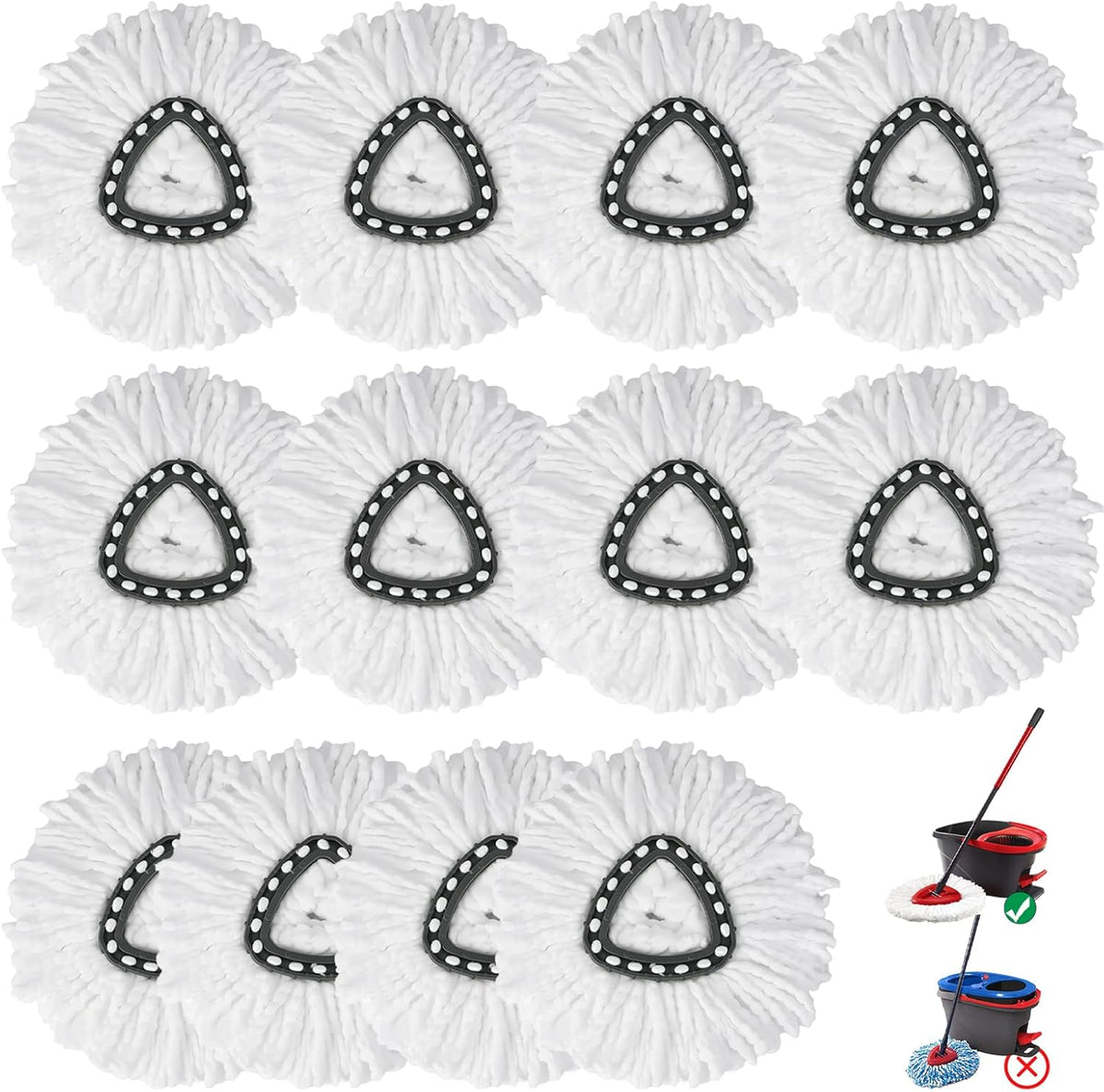 12 Pack Spin Mop Replacement Heads,100% Microfiber Mop Head,Deep Cleaning