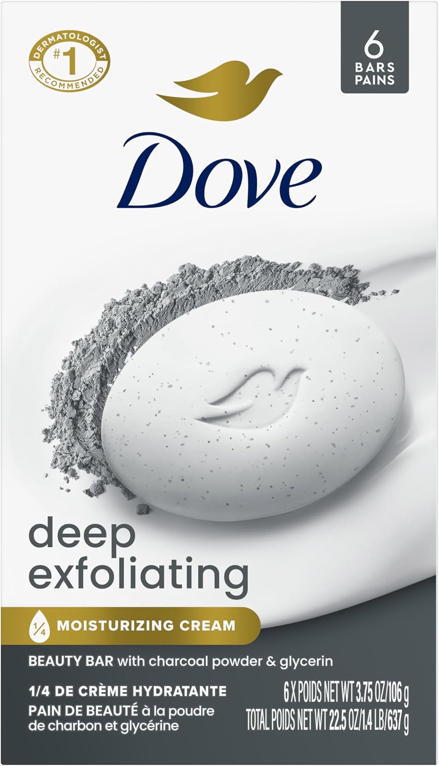 Dove Deep Exfoliating Beauty Bar Soap , Charcoal Powder, I 6 Count 3.75 oz