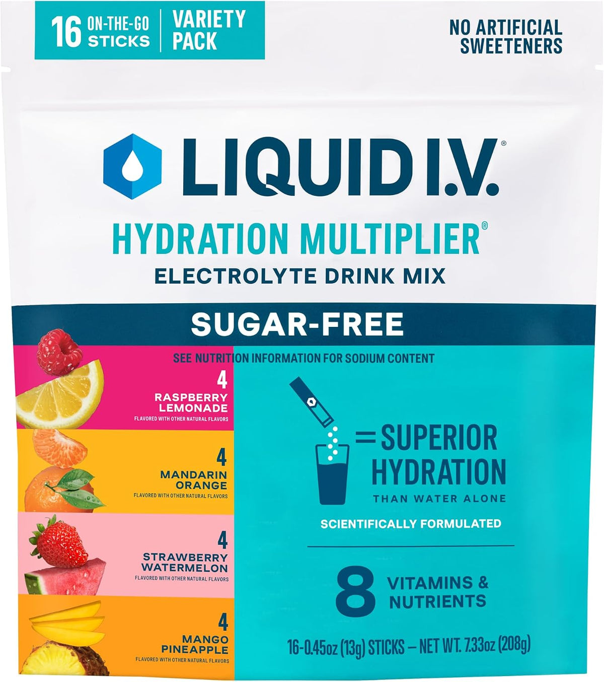 Liquid I.V. Sugar Free Electrolyte Packets, Classic Variety Pack, 16 Count
