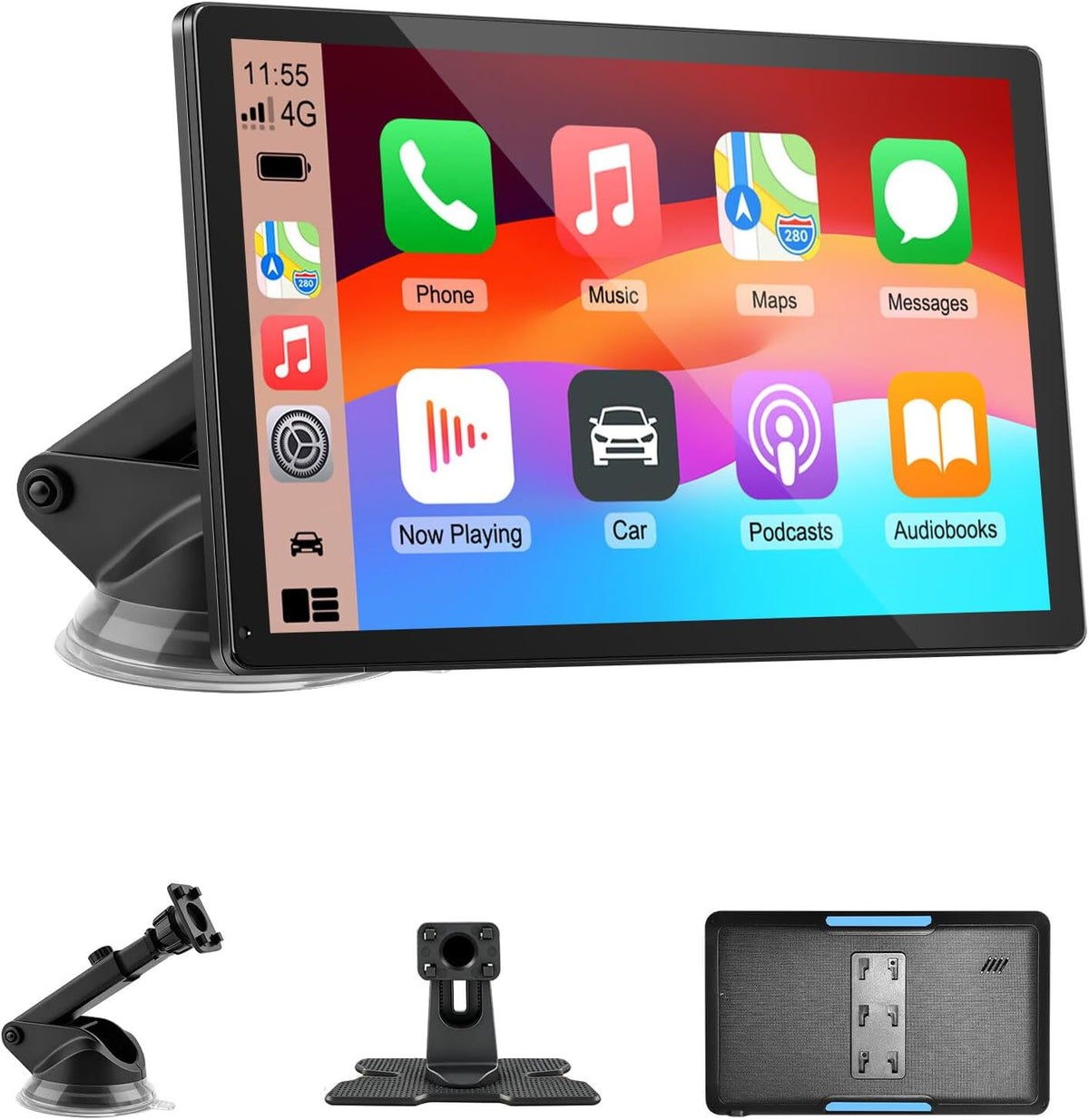 CarPlay Screen for Car, 9'' Wireless CarPlay & Android Auto - Smart Portable Touchscreen with Bluetooth/FM, Mirror Link, Voice Control, GPS Navigation, Hands-Free Calling, Plug & Play Car Play Screen