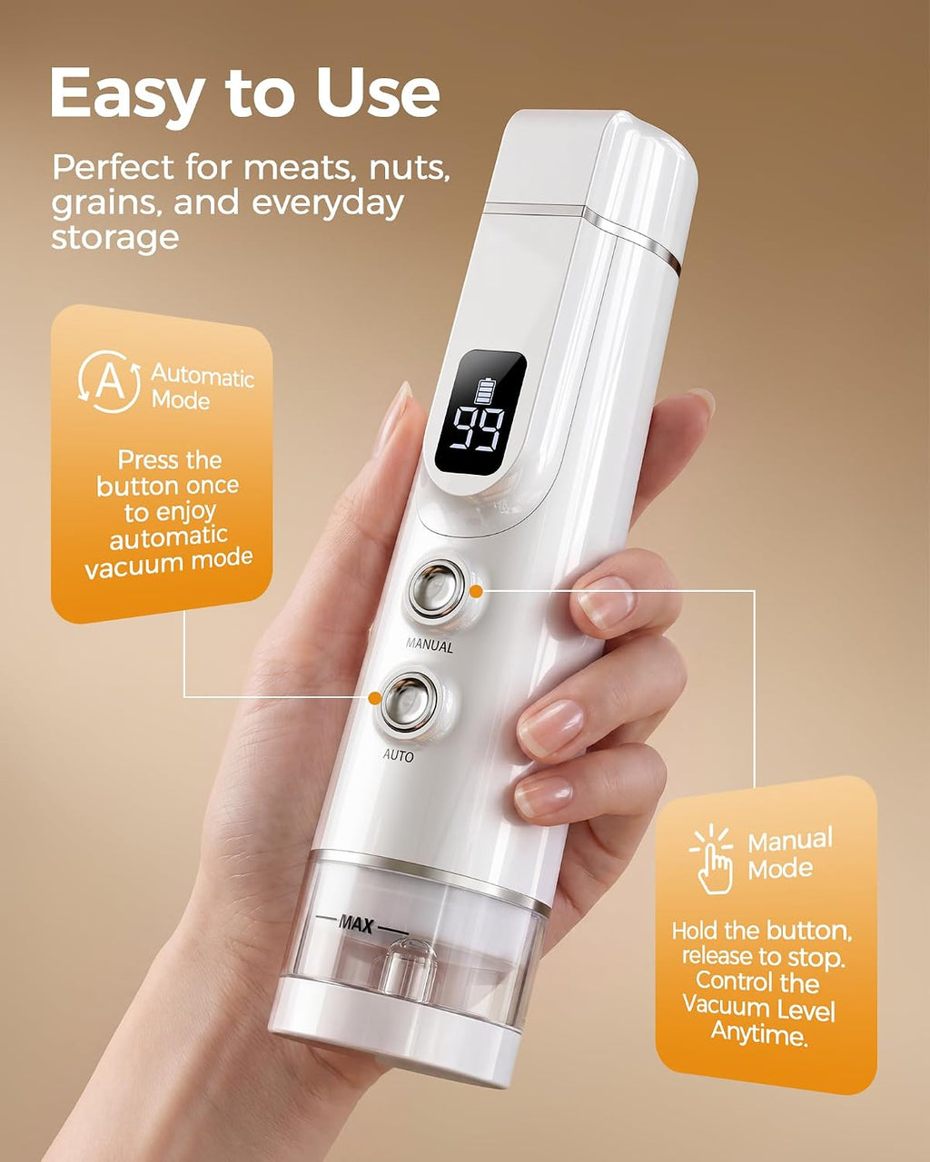 Vacuum Sealer for Food: 30 Reusable Bags & 20ml Tank