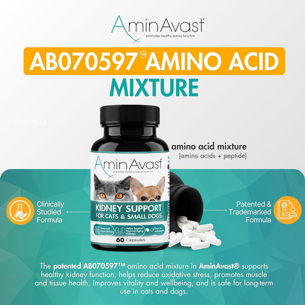 AminAvast 300mg Kidney Support for Cats & Small Dogs, 60 Sprinkle Capsules
