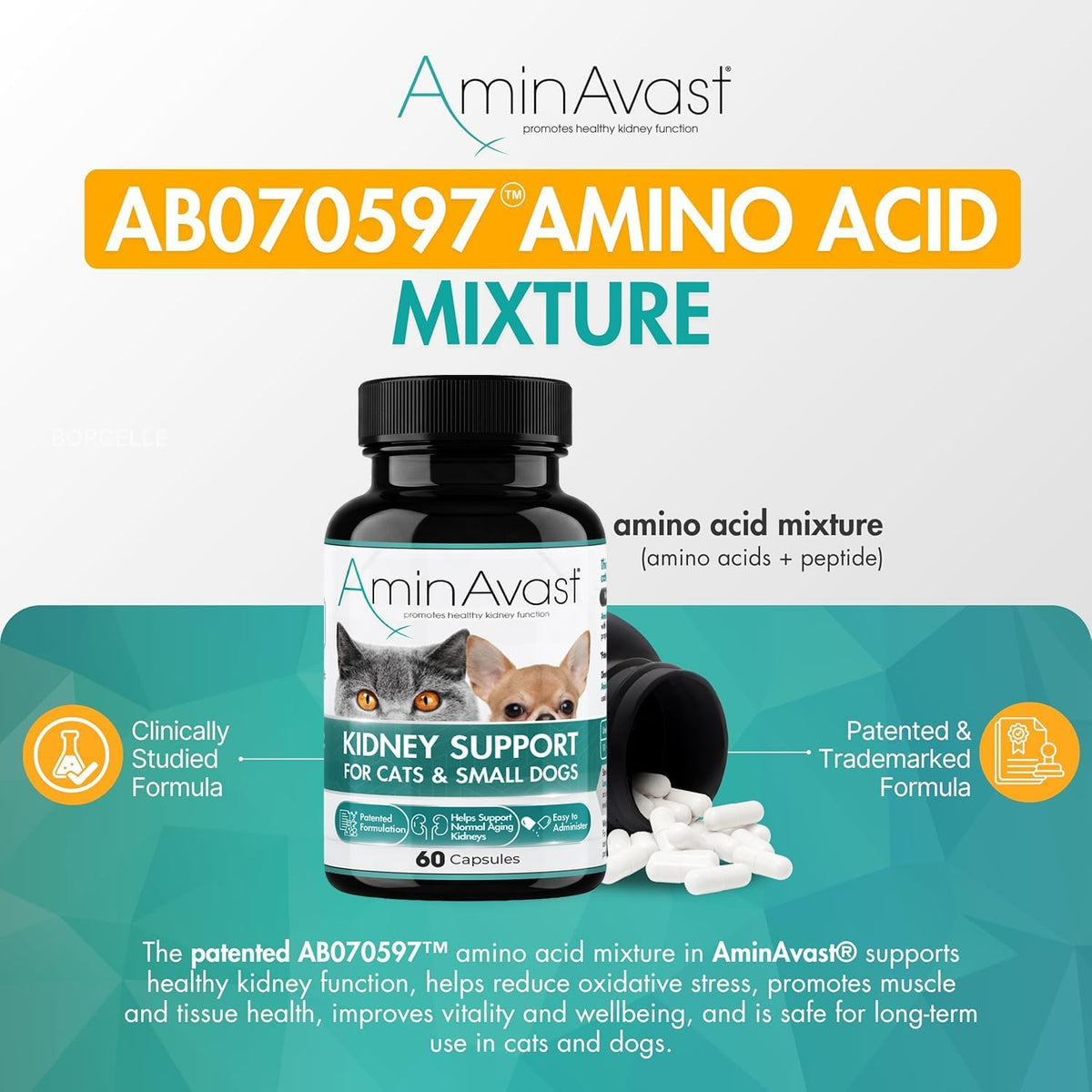 AminAvast 300mg Kidney Support for Cats & Small Dogs, 60 Sprinkle Capsules
