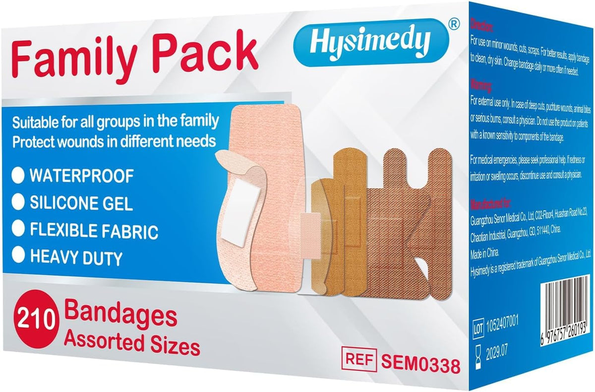 Hysimedy Assorted Bandages Variety Pack 210 Count 4 Styles for Wounds Care