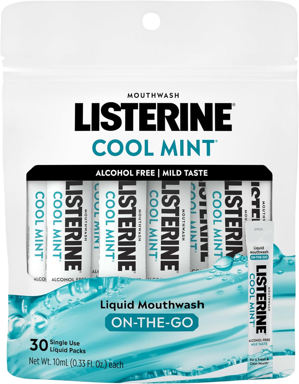 Listerine Alcohol Free Mouthwash Packets, Cool Mint, 0.33 fl. oz, 30 Pack