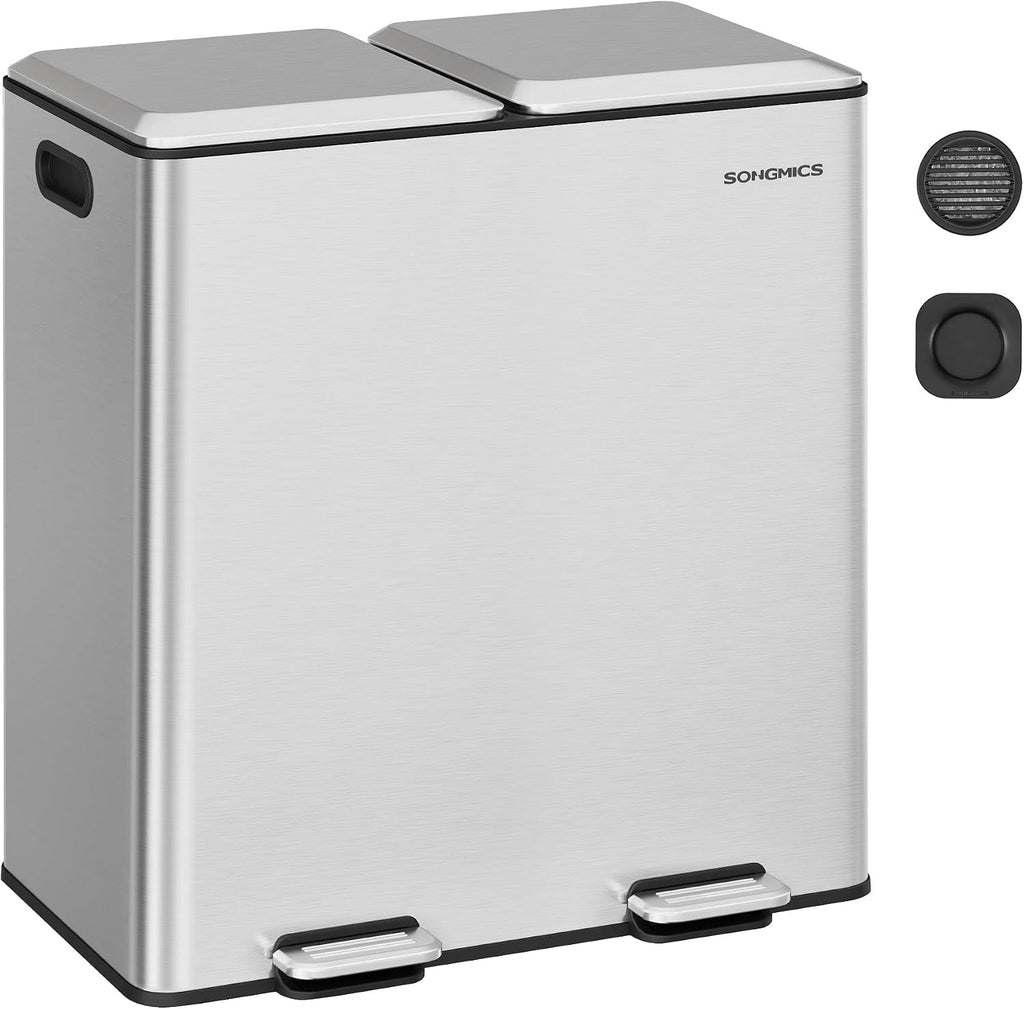 SONGMICS Trash Can, 2 x 8 Gallon (2 x 30 L) Double Compartment