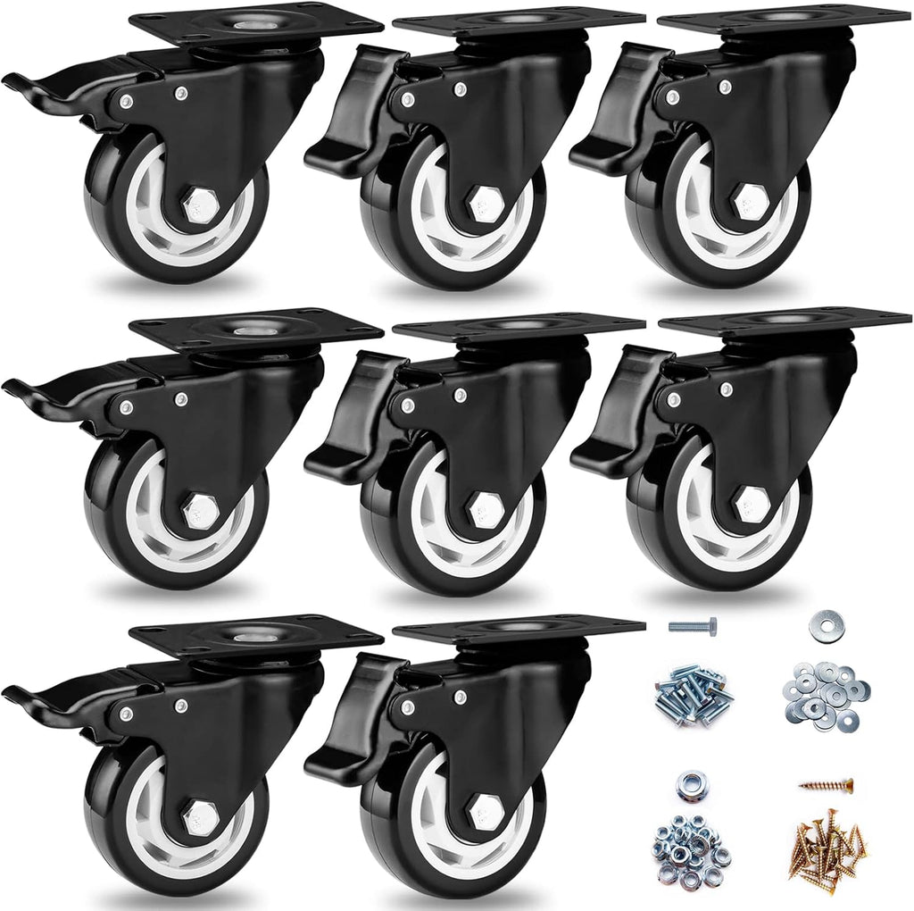 Caster Wheels-3 Inch Swivel Casters Set of 4 Heavy Duty with Brake