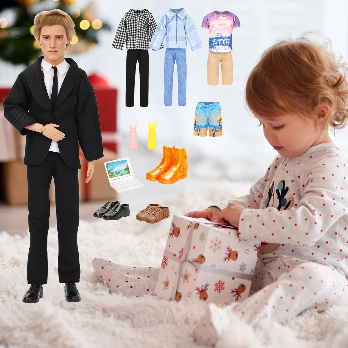 Lot 16 PCS Doll Clothes & Accessories Classic Black Suit for Boy Doll