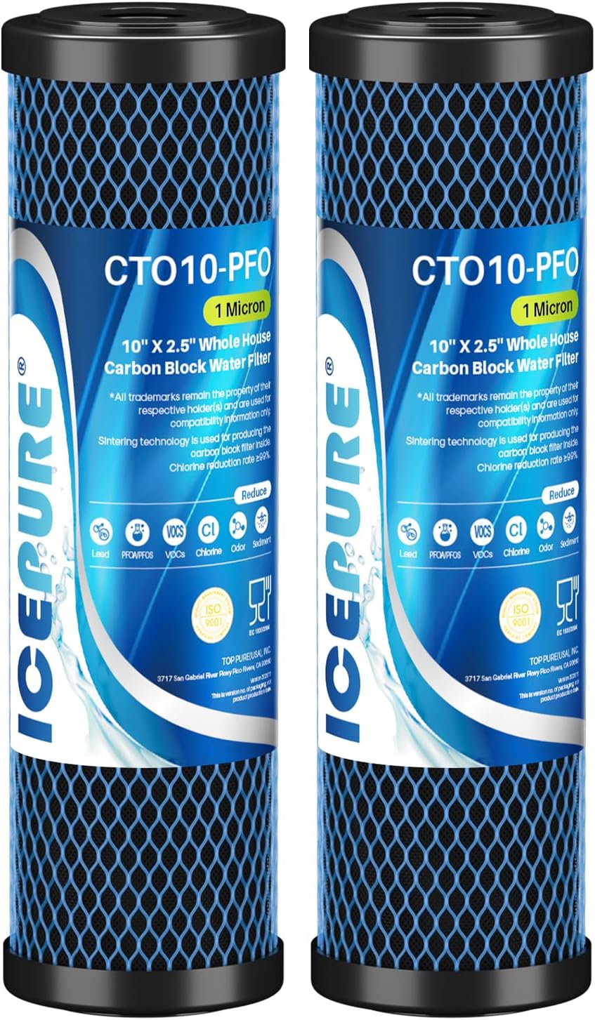 ICEPURE 1 Micron 2.5" x 10" CTO Carbon Whole House Water Filter 4 Pack