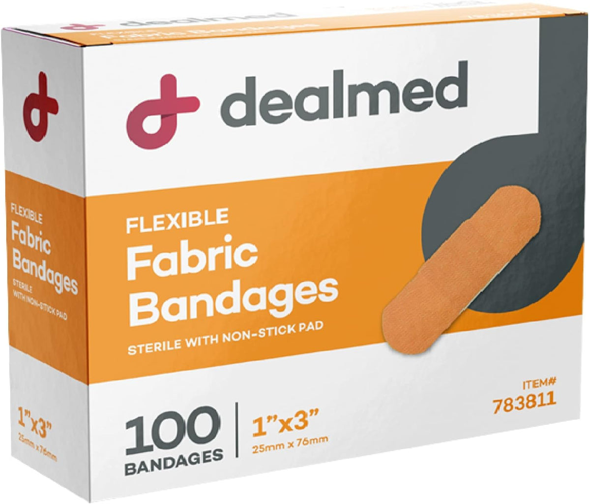 Dealmed Sterile Flexible Fabric Adhesive Bandages - 1x3 in - 100 Count
