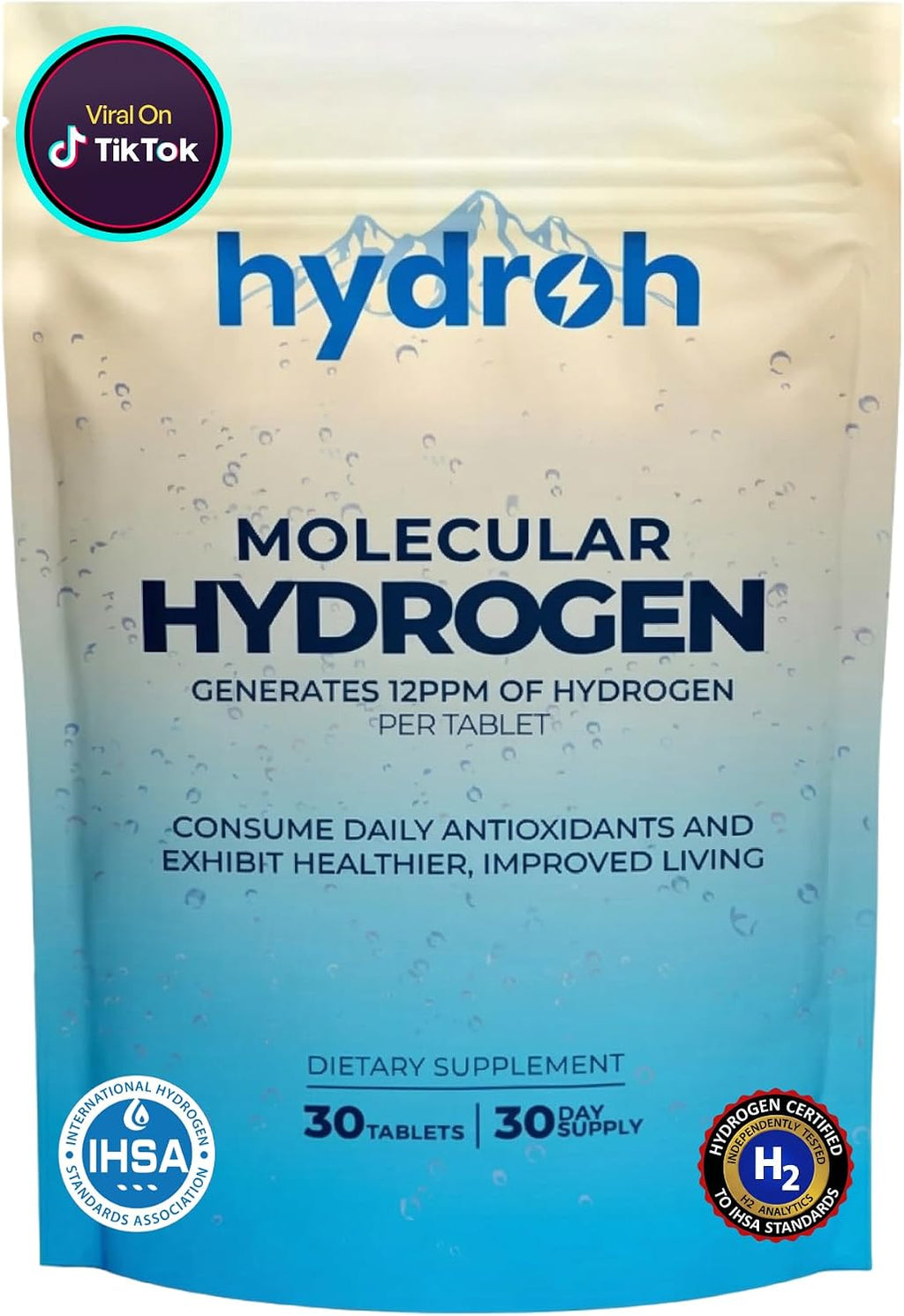 Hydrogen Water Tablets, Molecular Hydrogen Tablets for Drinking Water, Antioxidant-Rich, Supports Brain Energy & Health - Quick-Dissolving - Raspberry H2 Tabs - (30-Day Supply) (Raspberry)