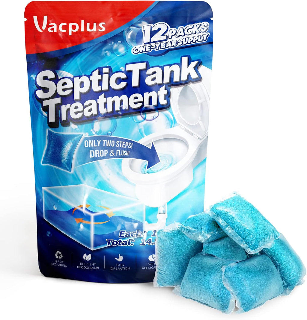 Vacplus Septic Tank Treatment, 12 Pack, 1-Year Supply, 2X Efficiency