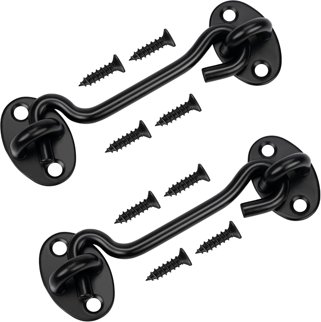 2Pack 4" Hook and Eye Gate Door Latch w/Strong Sturdy Screws Black