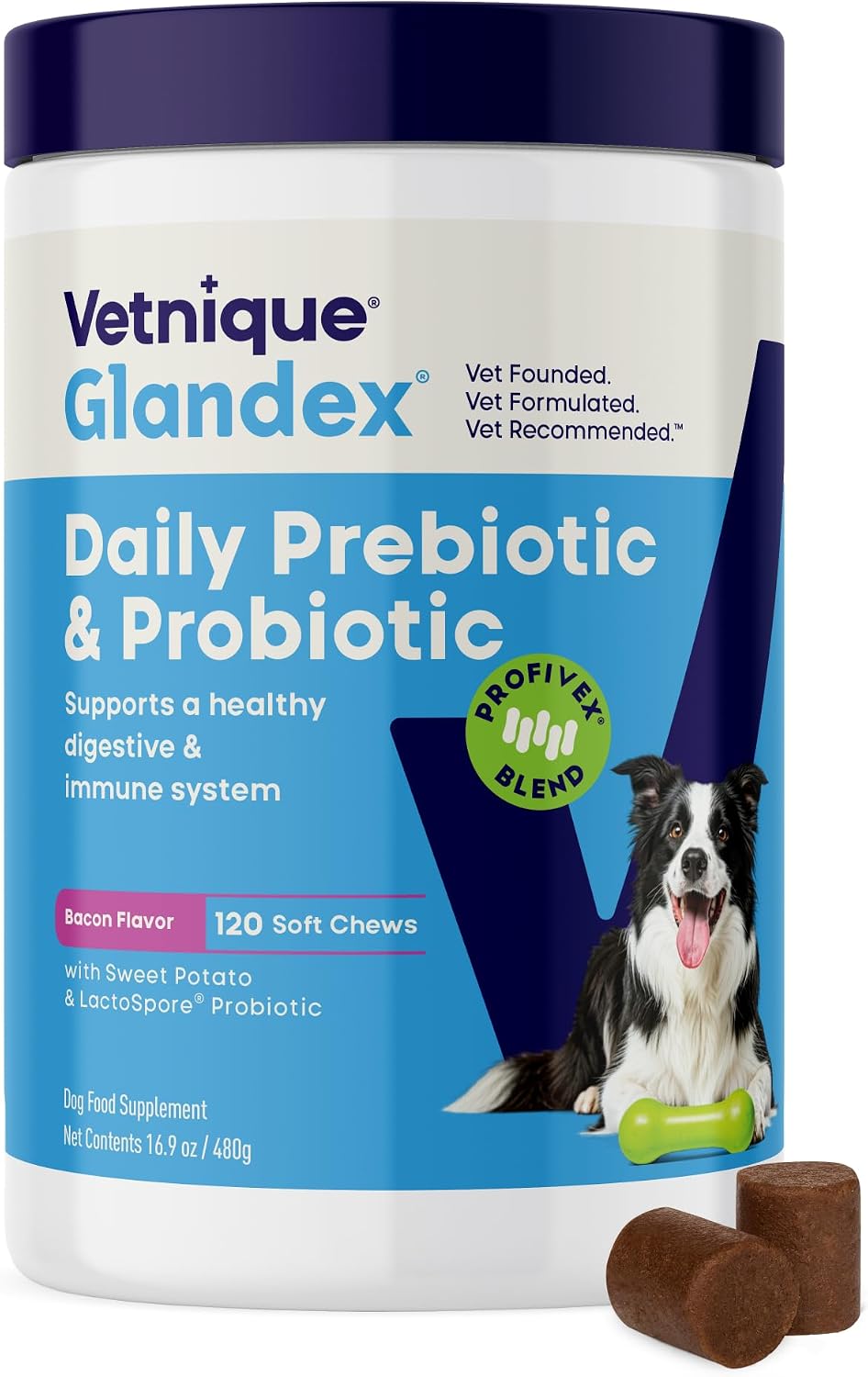 Vetnique Glandex Probiotics for Dogs 60ct Soft Chews, Prebiotics & Enzymes