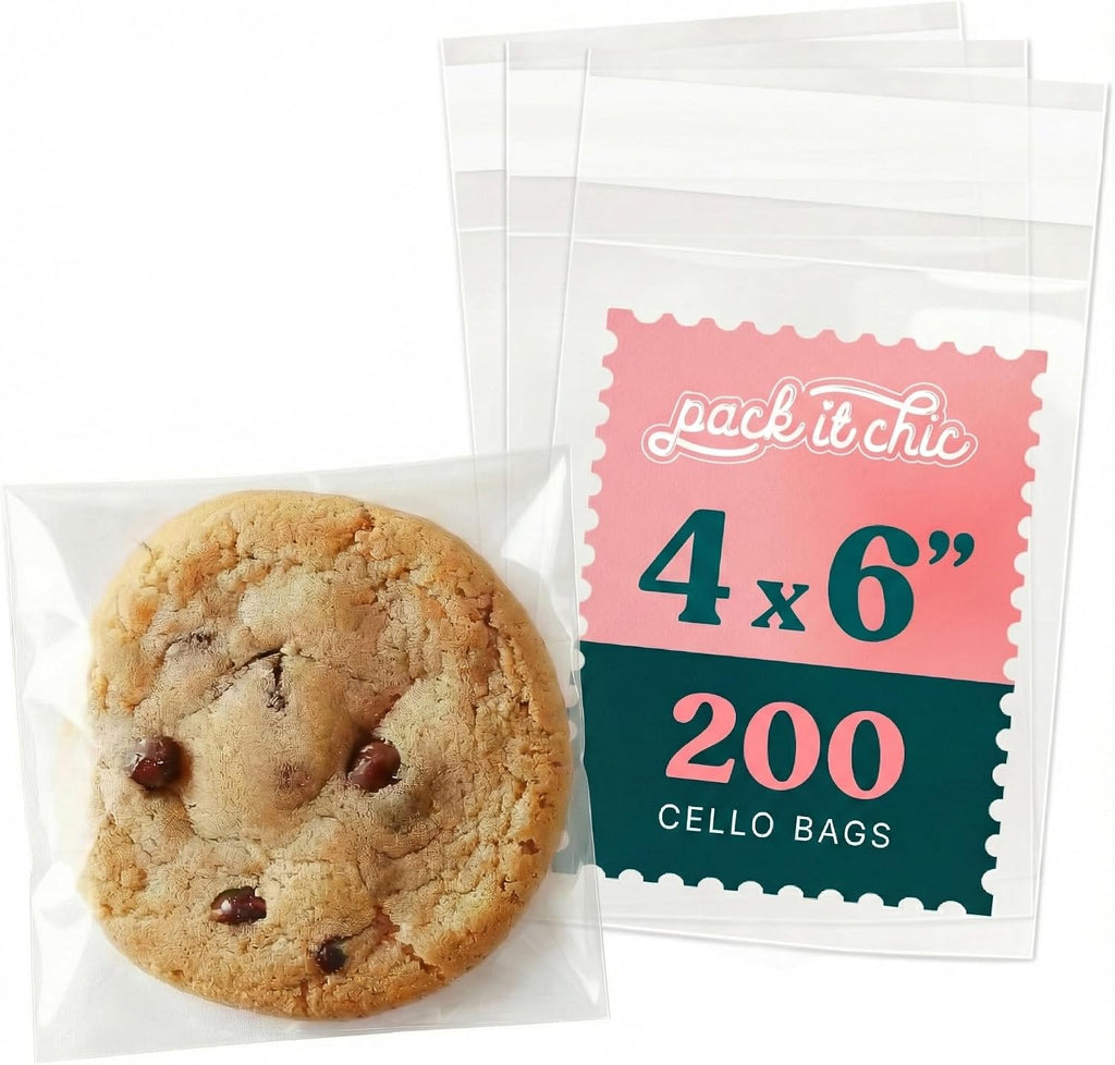 4x6 Clear Cookie Bags With Seal (200 Pack) - Self Sealing Cellophane Bags