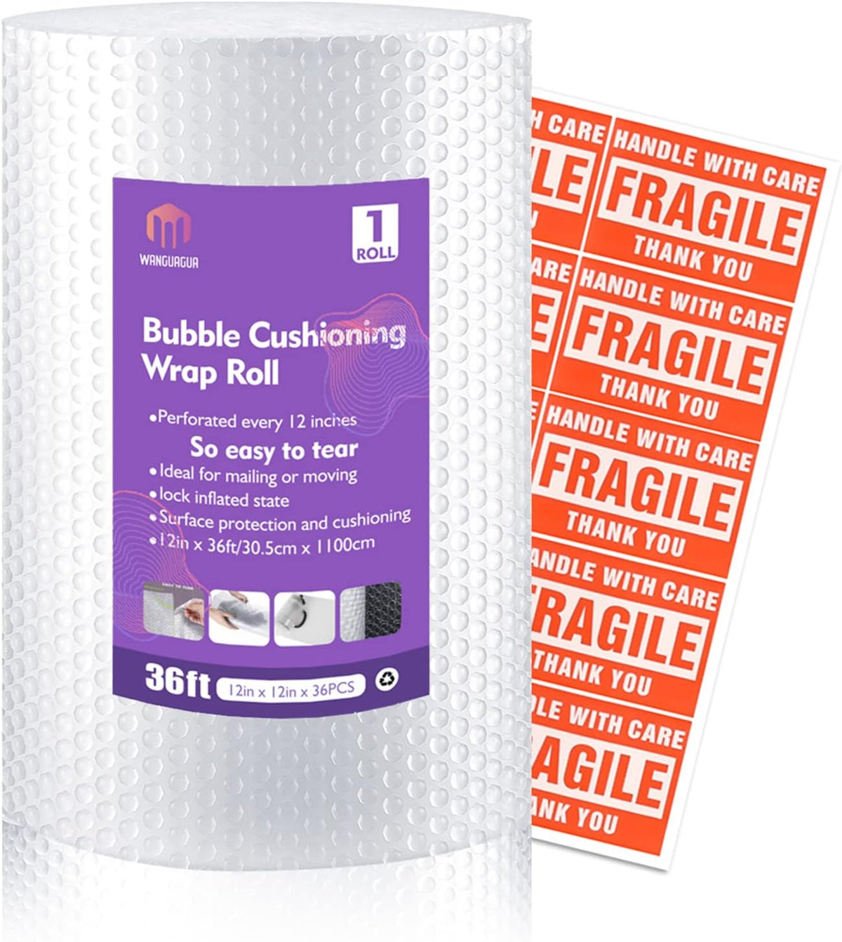 wanguagua Bubble Packing Moving Wrap, 12 Inch x 72 ft Total, 2 Pack
