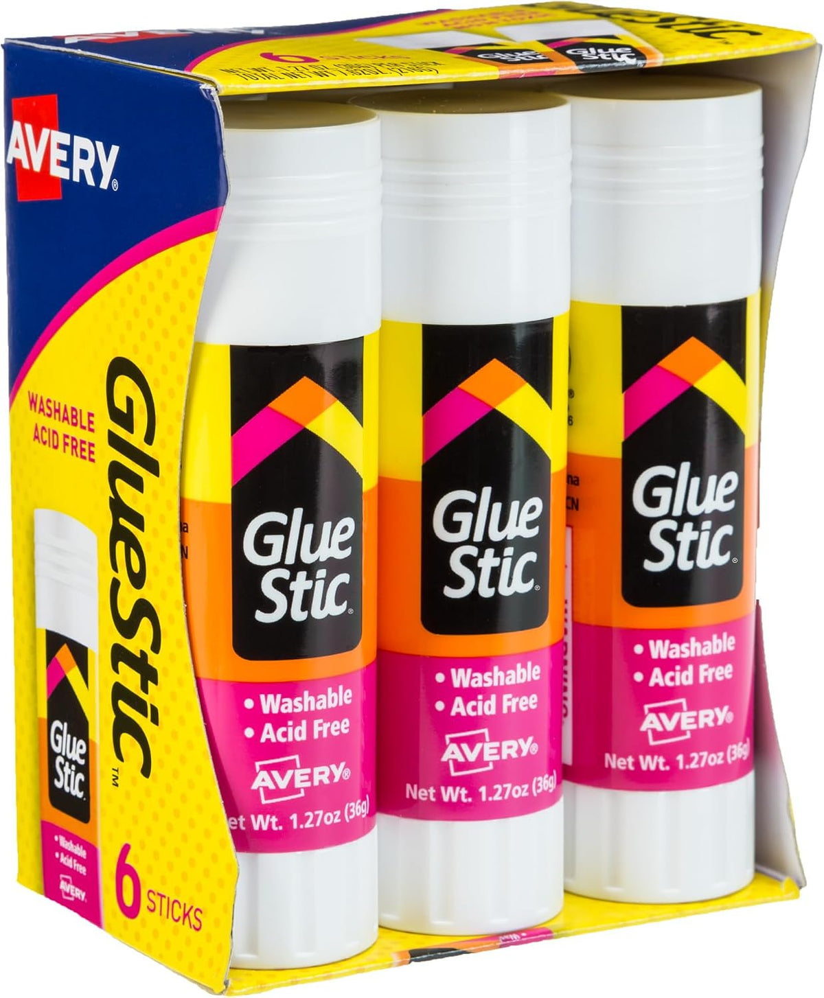 Avery Glue Stic, White, 36 Grams, 1.27 oz, 6 Glue Sticks
