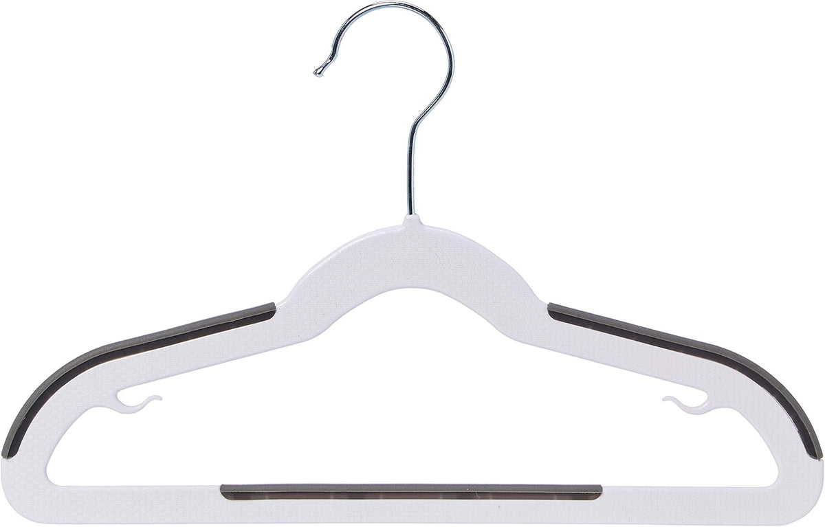 Amazon Basics Plastic Kids Clothes Hangers, Non-Slip, White and Black, 12.8" x 8" x 0.2", 30-Pack