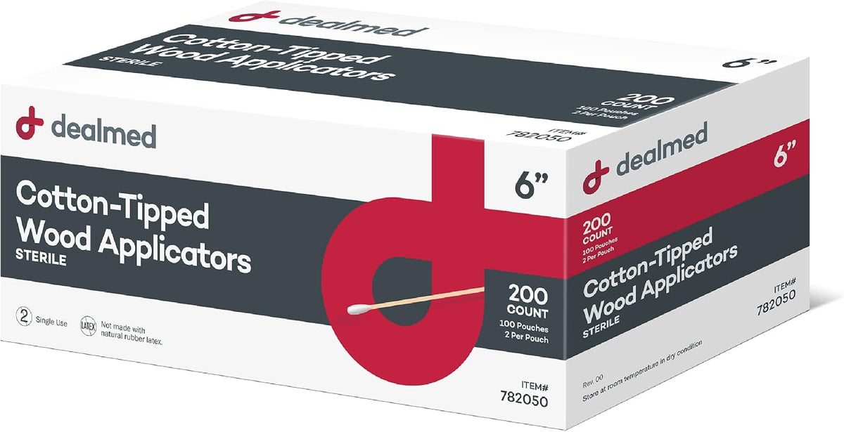 Dealmed 6 in Sterile Cotton-Tipped Applicators - 200 Count