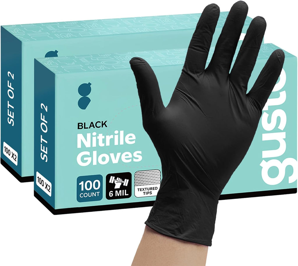 GUSTO Black Nitrile Gloves - Disposable Heavy Duty 6 Mil
