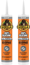 Gorilla 100% Silicone Waterproof Caulk, Clear, 10 oz Cartridge