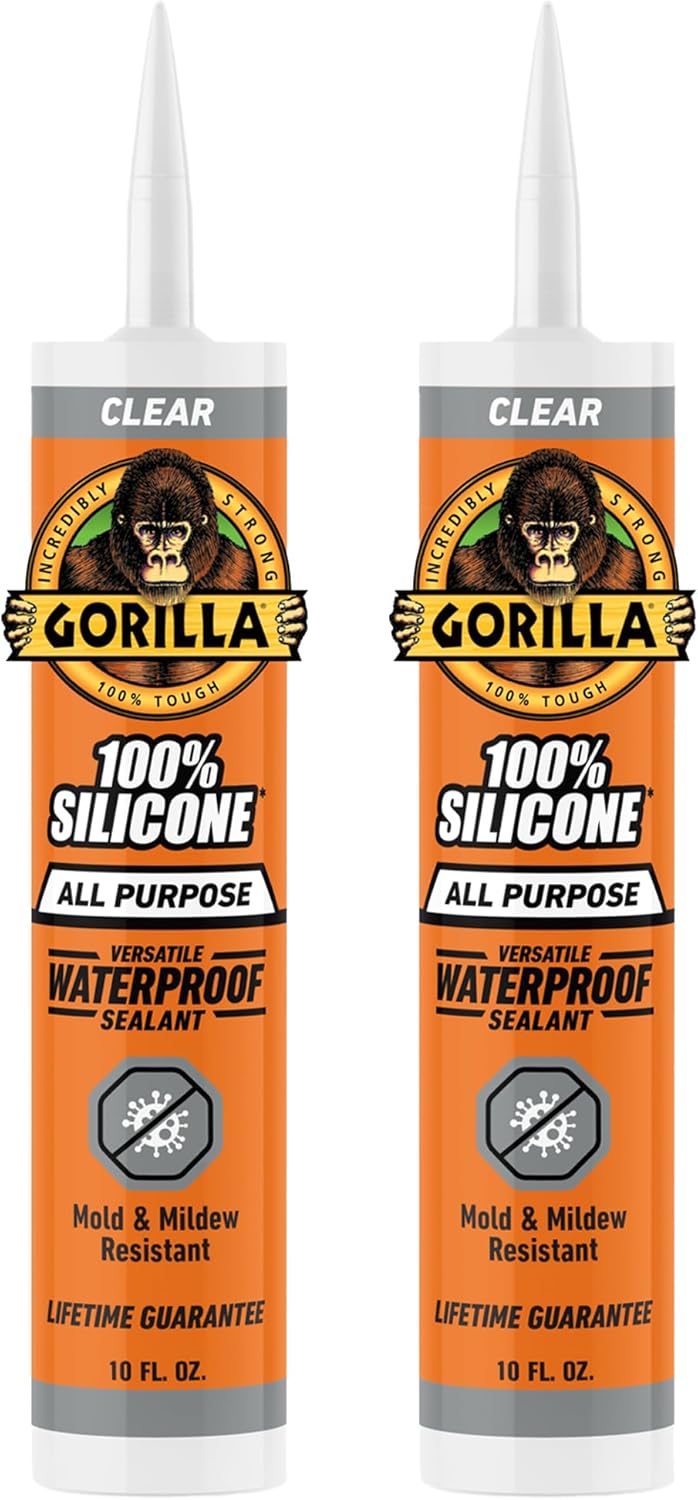 Gorilla 100% Silicone Waterproof Caulk, Clear, 10 oz Cartridge