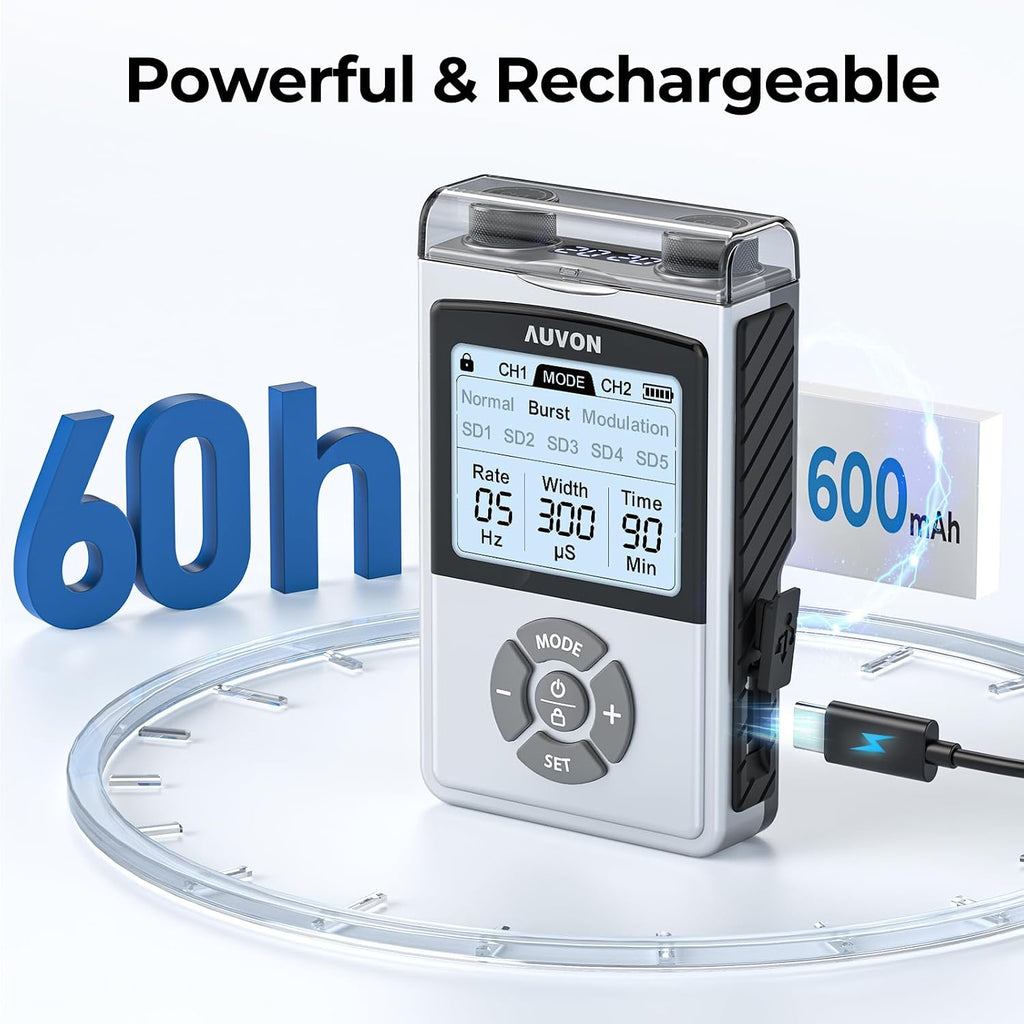 AUVON Rechargeable Digital TENS Unit Muscle Stimulator with 600 mAh Battery