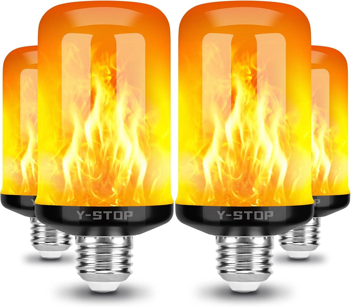 Y- STOP Upgraded Flame Light Bulbs, 4 Modes Flickering Light Bulb Outdoor with Upside Down Effect, E26 Base Flame Bulb for Christmas Decorations Outdoor, Halloween Lights, Party Decor (2 Pack)