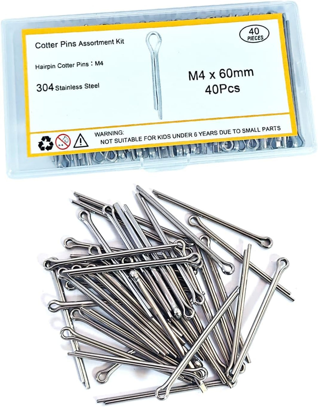 290 Pcs Cotter Pins Assortment Kit, 304 Stainless Steel Split Pins
