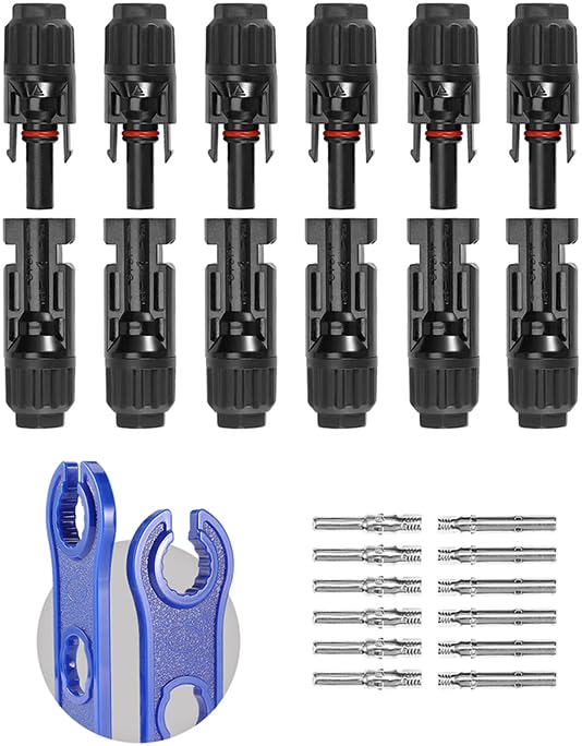 BougeRV 12 PCS Solar Connectors with Spanners Solar Panel Cable Connectors 6 Pairs Male/Female(10AWG)