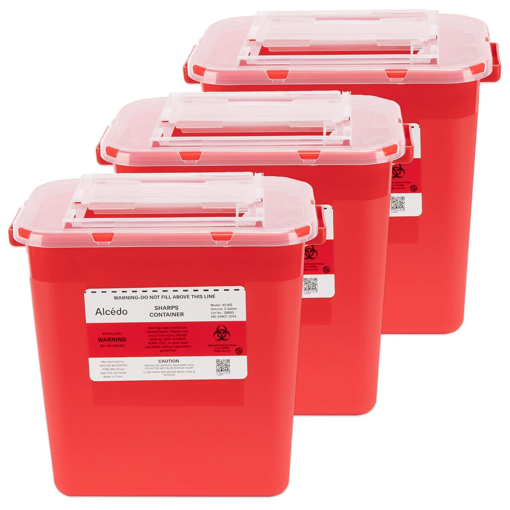 Alcedo Large Sharps Container 2 Gallon (3-Pack) Home & Professional Use