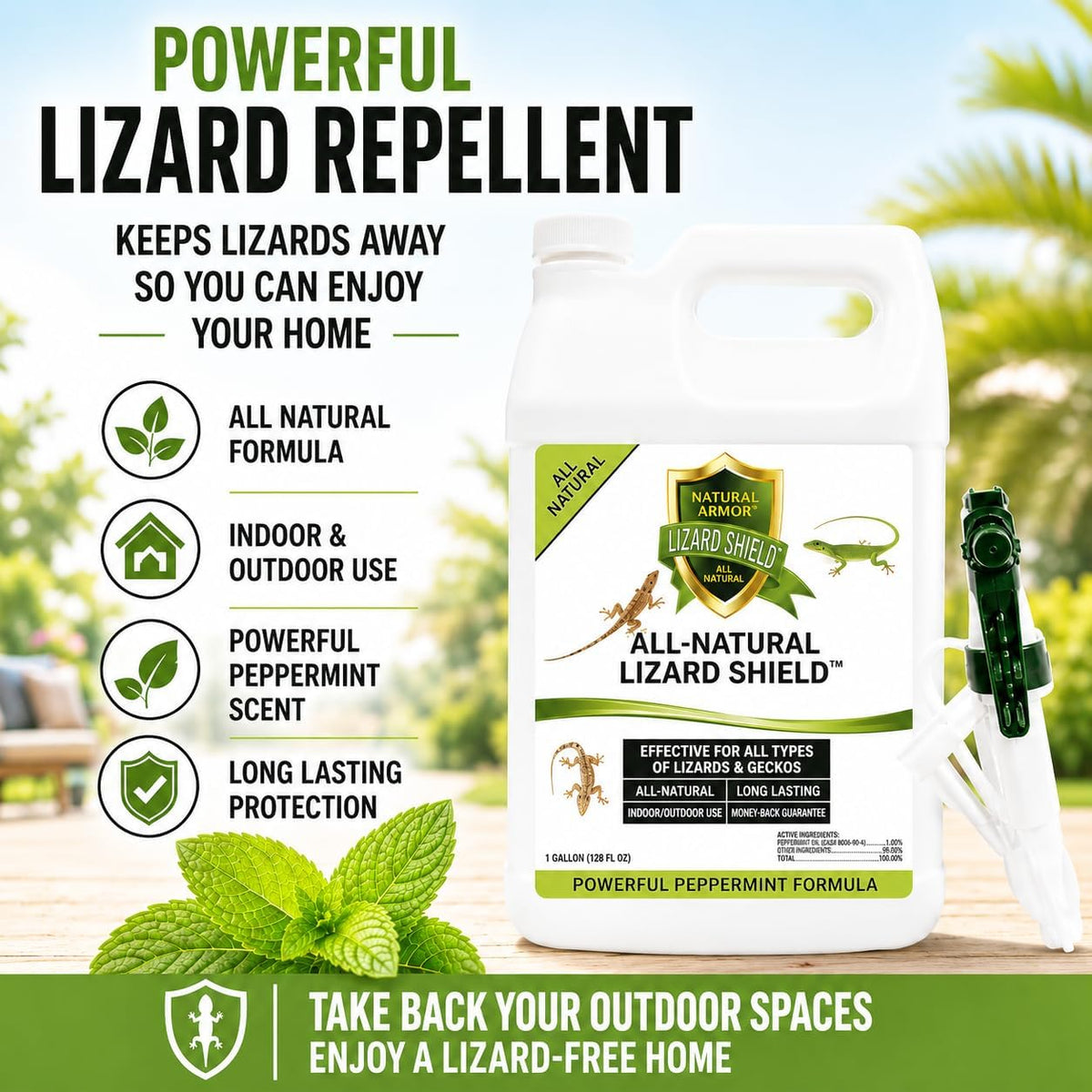 Natural Armor Lizard & Gecko Repellent - 1 Gallon (128 oz) w/Sprayer