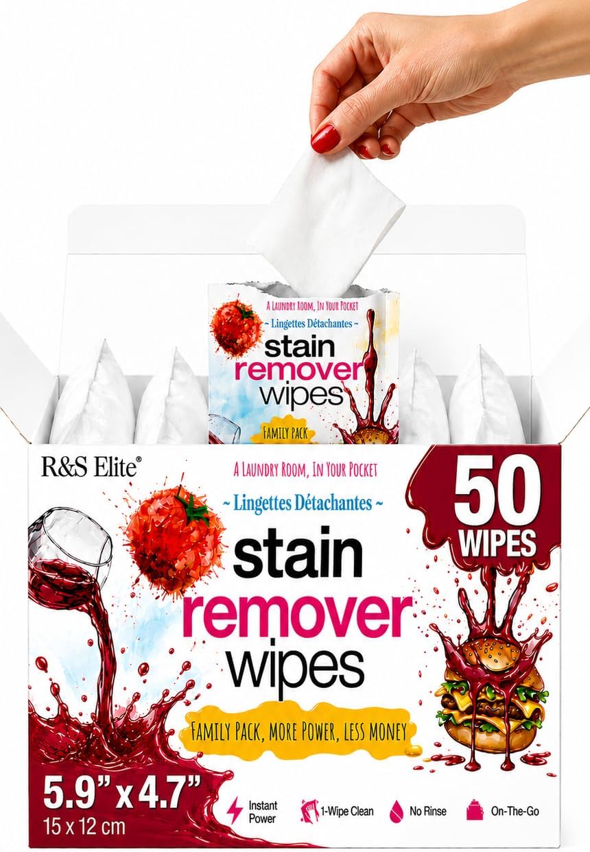 Stain Remover Wipes, 50 Count, Individually Wrapped, Instant Stain Removal