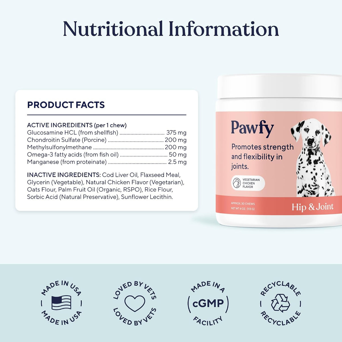 Pawfy Hip & Joint Supplement for Dogs - Glucosamine Chondroitin & MSM