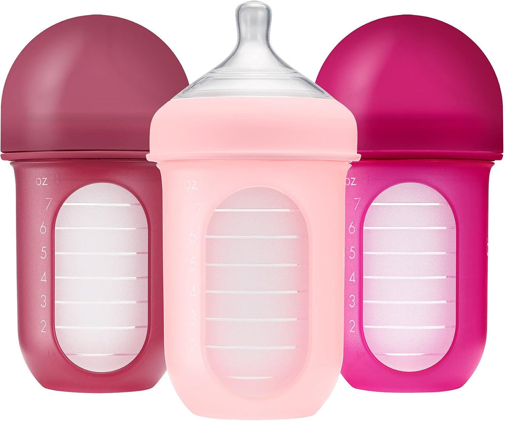 Boon Nursh Silicone Baby Bottles - Pink - 8 Oz - 3 Count