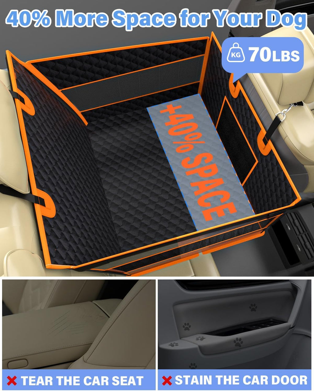 Instraella Dog Car Seat for Large Dogs, Hard Bottom Half Back Seat Extender