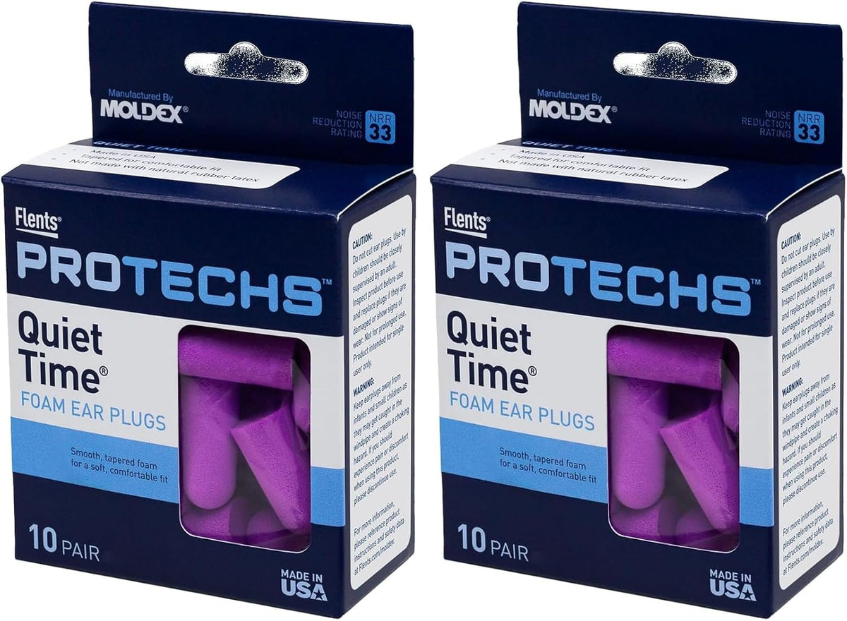 Flents Protechs Quiet Time Foam Ear Plugs, NRR 33, 10 Pair, Purple